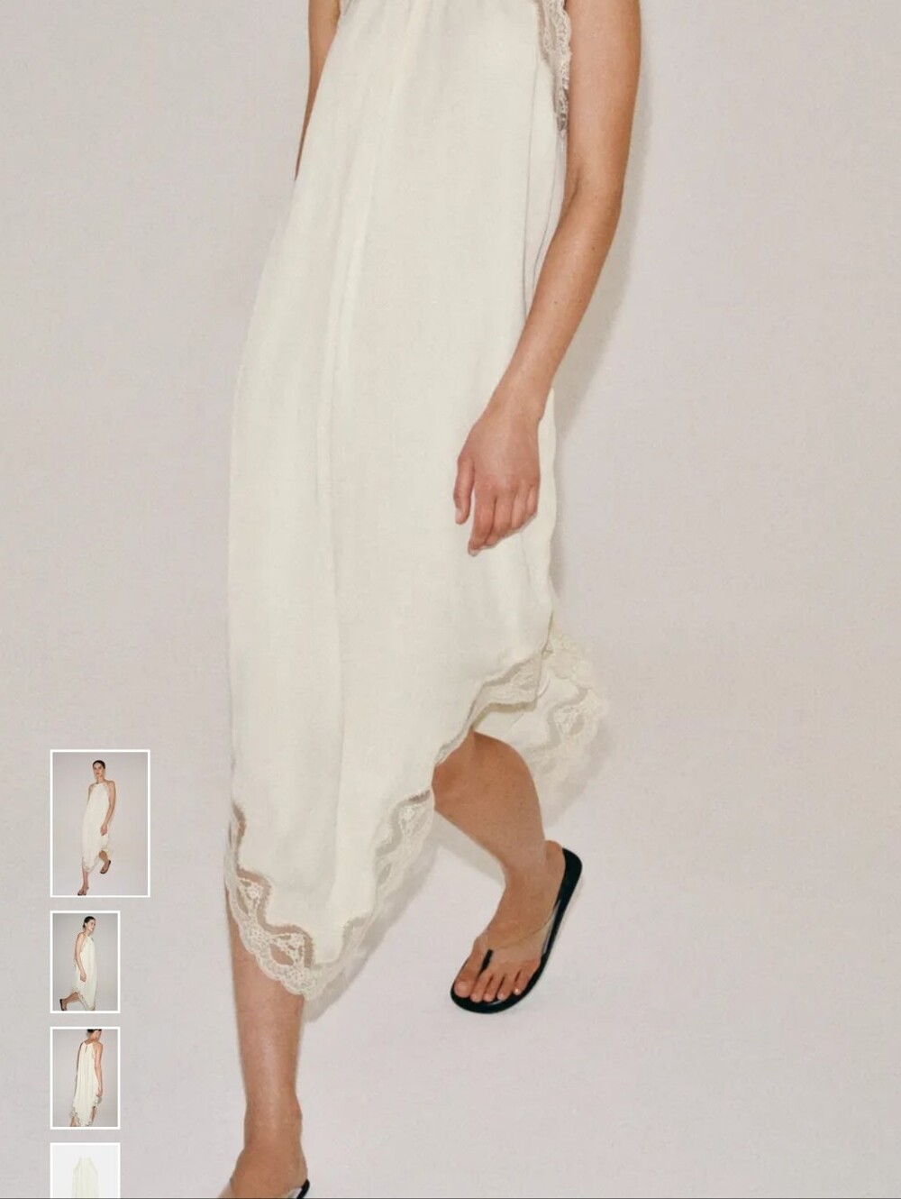 Zara Cream Asymmetrical Lace-Trim Midi Dress - Picture 6 of 13